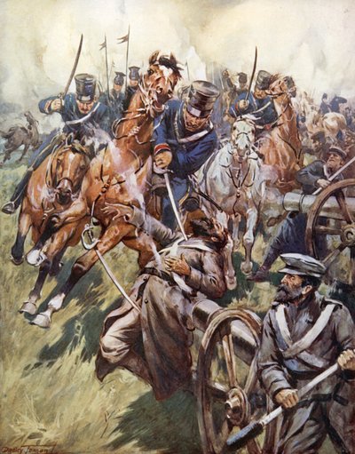 "Cosacos y rusos se recuperan del golpe de sable, destrozados y destrozados" (litografía en color) de C. Dudley Tennant