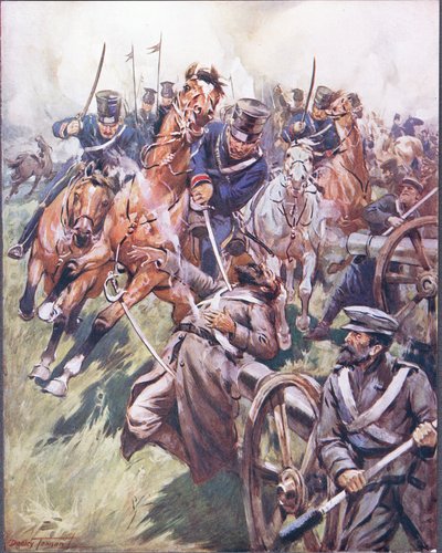 Cosacos y rusos a golpe de sable, ilustración de "Ballads of Famous Fights", c.1900 (litografía en color). de C. Dudley Tennant