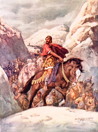 Aníbal cruza los Alpes (litografía en color) de C. Dudley Tennant