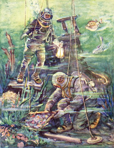 En el maravilloso mundo de los submarinos (litografía en color) de C. Dudley Tennant