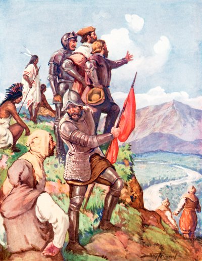 Jacques Cartier reclama Canadá para Francia (litografía en color) de C. Dudley Tennant