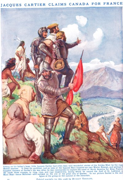 Jacques Cartier reclama Canadá para Francia, ilustración del "Newne