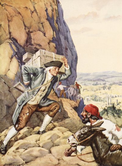 James Bruce ayuda a su seguidor mudo (litografía) de C. Dudley Tennant
