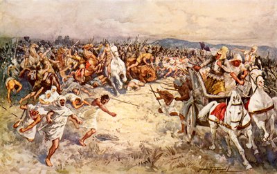 La batalla de Issus (litografía en color) de C. Dudley Tennant