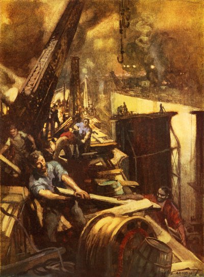 La construcción del Canal de Panamá (litografía en color) de C. Dudley Tennant