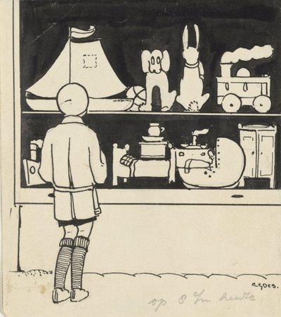 Dick mira el escaparate de una juguetería de C. Goes (signed by artist)