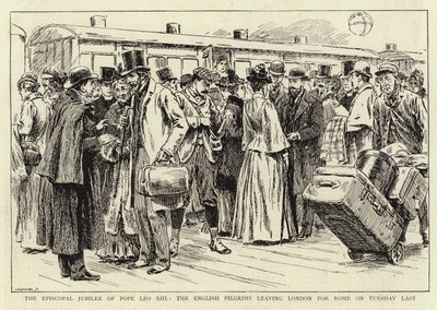 El jubileo episcopal del Papa León XIII, los peregrinos ingleses saliendo de Londres hacia Roma el martes pasado de C. Hentschell