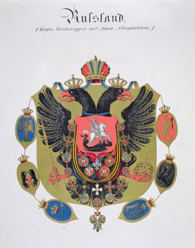 Armas y escudo del estado de la Rusia Imperial, de una colección de acuarelas publicadas en Alemania, c.1830-33 de C. Hildebrandt