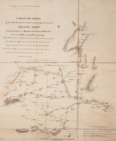 Carta militar de las marchas y campamentos del gran ejército mandado por el general de división Medows del 26 de mayo al 14 de diciembre de 1790. de C. Mackenzie