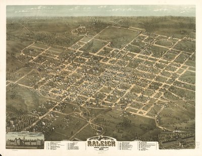Vista de pájaro de la ciudad de Raleigh, Carolina del Norte 1872. de C. N. Drie