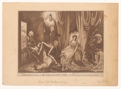 Pitt como el nuevo médico de Britannia Britannia entre la muerte y la del doctor (título sobre objeto) de C. Starcke (possibly)