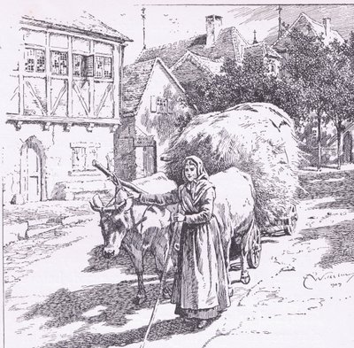 Carros tirados por bueyes retumbaban por las calles silenciosas, de El Niño del Aire pub. por Duckworth de C. Wilhelm
