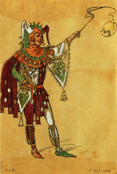 Diseño de vestuario para un bufón para El sueño de una noche de verano, c.1881-93 de C. Wilhelm