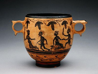 Skyphos con escenas de parodia, c.430-410 a.C. de Cabirian