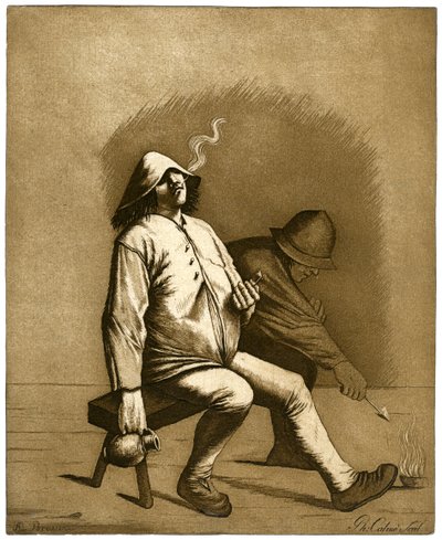 Dos hombres sentados en un banco, siglo XVIII de Calnie