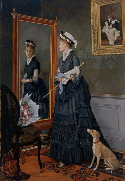 Mujer elegante mirandose en un espejo de Camille Leopold Cabaillot Lasalle