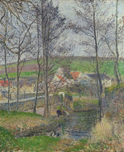 Las orillas del Viosne en Osny con tiempo gris, invierno de Camille Jacob Pissarro