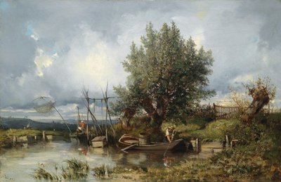 Paisaje fluvial con pescadores de Camille Flers