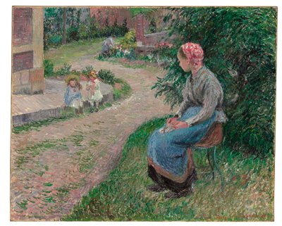 Un sirviente sentado en el jardín en Eragny, 1884 de Camille Jacob Pissarro