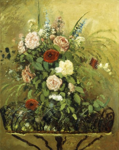 Ramo de Flores con una Jardinera de Madera Rústica, c.1876 de Camille Jacob Pissarro