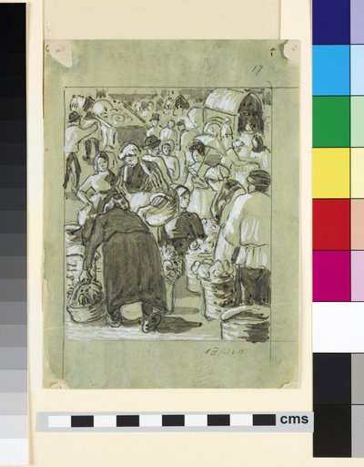 Estudio composicional de un mercado de Camille Jacob Pissarro