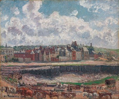 Caballos y carros frente al puerto pesquero, Dieppe, en marea baja, 1902 de Camille Jacob Pissarro