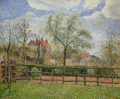 Perales y flores en Eragny, mañana de Camille Jacob Pissarro