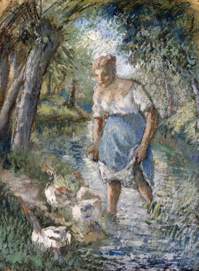 Campesino cruzando un arroyo, c.1894 de Camille Jacob Pissarro