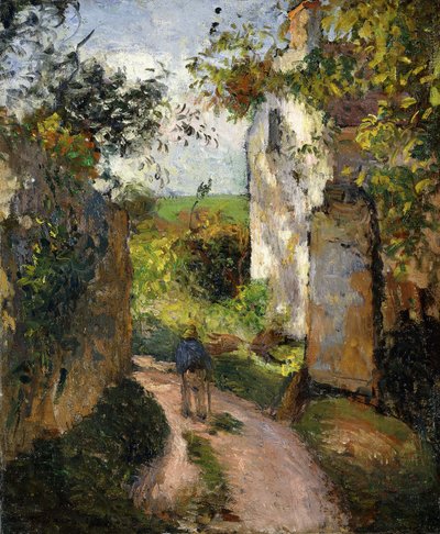 Campesino en un callejón junto a una casa, Pontoise de Camille Jacob Pissarro