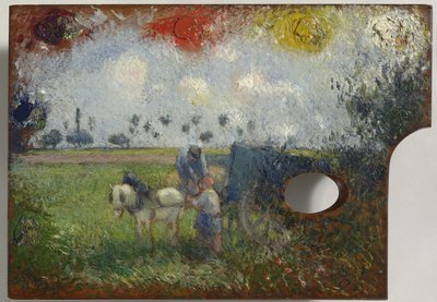 La paleta del artista con un paisaje, c.1878-80 de Camille Jacob Pissarro