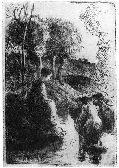 Vachere au Bord de Leau, Pastor junto al agua, c. 1850-1900, 1924 de Camille Jacob Pissarro