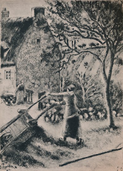 Mujer vaciando una carretilla, c. 1880, 1946 de Camille Jacob Pissarro
