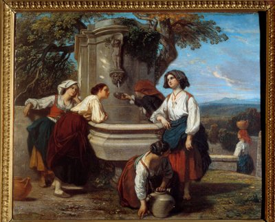 Ossaloises en la fuente. Agricultores del valle de Ossau se reúnen para conversar en la fuente. Pintura de Camille Roqueplan (1803-1855) de Camille Joseph Etienne Roqueplan