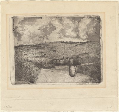 Una mujer caminando por un camino rural de Camille Pissarro