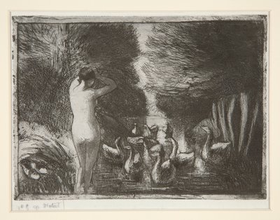 Bañista con gansos (Bañista con gansos) de Camille Pissarro