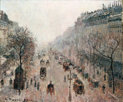 Boulevard Montmartre en una mañana soleada y brumosa, 1897 de Camille Jacob Pissarro
