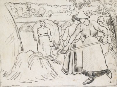 Estudio composicional de cosechadores en un paisaje, c. 1893 de Camille Pissarro