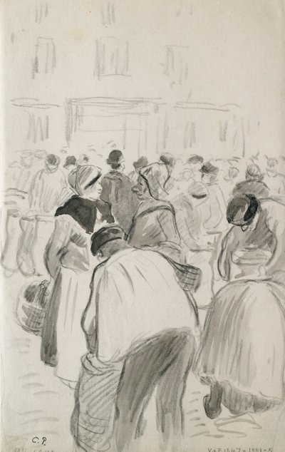Estudio compositivo del mercado en Pontoise de Camille Pissarro