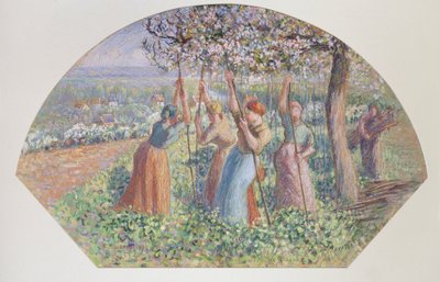 Diseño para un Abanico: Los Estacadores de Guisantes, 1890 de Camille Pissarro