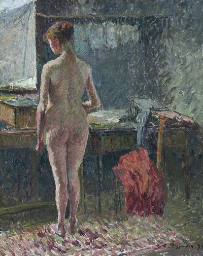 Mujer desnuda de espaldas a un interior de Camille Pissarro