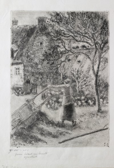 Mujer vaciando una carretilla, 1880 de Camille Pissarro