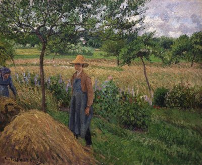 Jardinero junto a un pajar, cielo nublado, Eragny, 1899 de Camille Pissarro