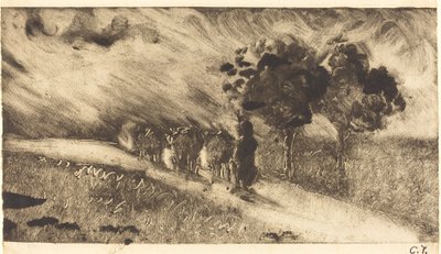 Arreando las vacas al anochecer Vachère le soir, c. 1890 de Camille Pissarro
