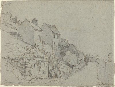 Casas junto a un camino de Camille Pissarro