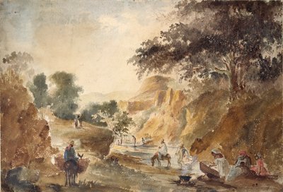 Paisaje con figuras junto a un río, 1853-1854 de Camille Pissarro