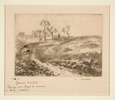 Paisaje con Pastor y Ovejas, Osny (Paisaje con Pastor y Ovejas en Osny) de Camille Pissarro