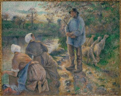 Pastor y lavanderas (pintura sobre lienzo) de Camille Pissarro