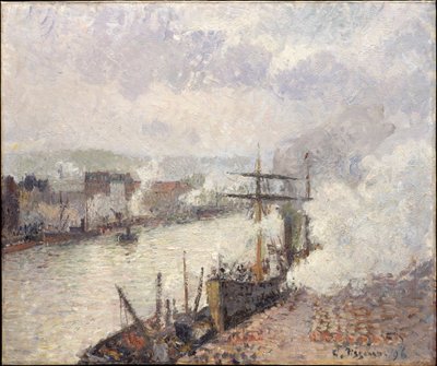 Barcos de vapor en el puerto de Ruán de Camille Pissarro