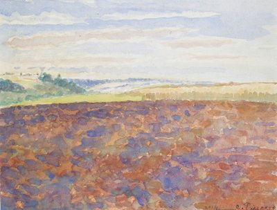 Estudio de un paisaje con un campo arado, Eragny-sur-Epte, c. 1886-1890 de Camille Pissarro