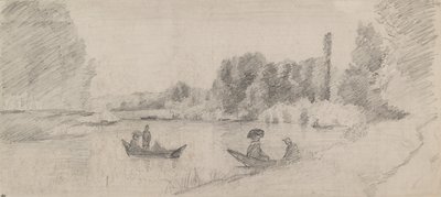 Estudio de un paisaje fluvial con barcos, 1863-1864 de Camille Pissarro